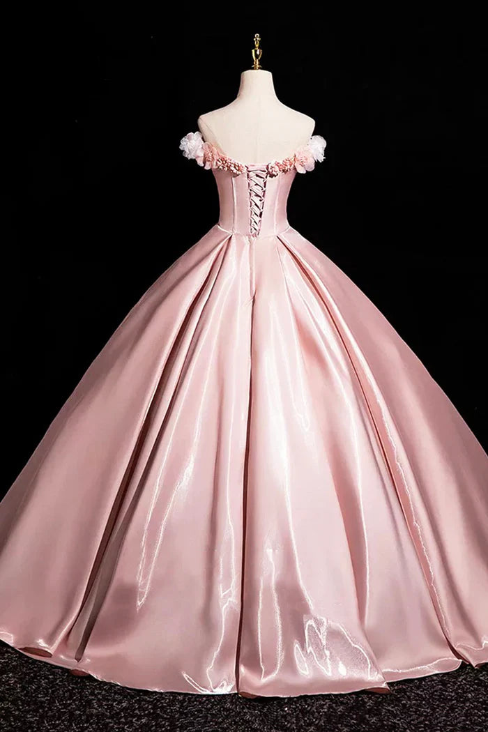 Vestido de fiesta largo de satén rosa con escote en A y hombros descubiertos, precioso vestido de fiesta con escote en A y hombros descubiertos ED0994