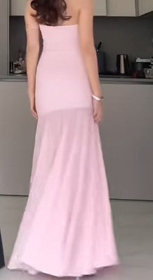 Vestido de fiesta largo rosa con corte sirena, modesto, para graduación, formal, de noche, ED01408