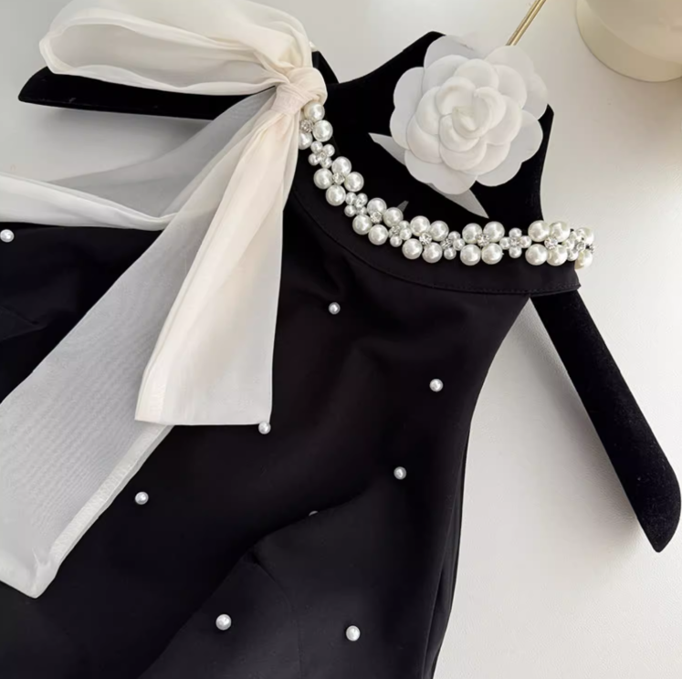 Vestido de fiesta negro de corte A con cuello halter y cuentas, vestido de regreso a casa ED0959