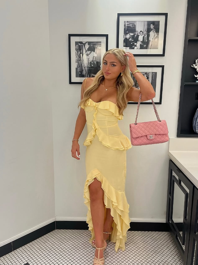 Chic Spaghetti Straps Yellow Ruffles Slit Prom Dress Long Party Dress SH776
