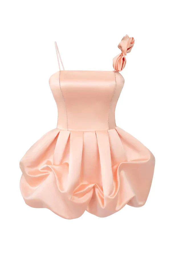 Vestido de fiesta vintage de satén rosa, corto, corte A, vestido de cóctel, vestido de bienvenida TP4449