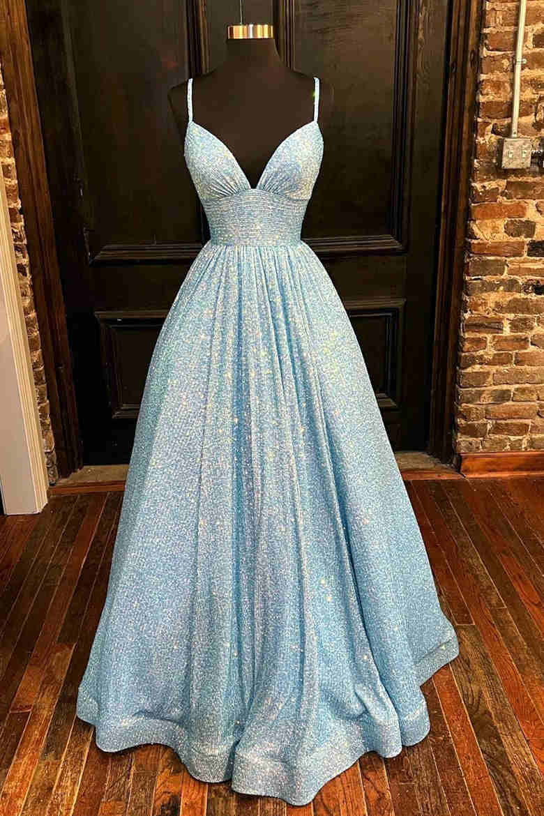 Stunning A-Line Long Plus Size Prom Dresses Sequins Formal Dress GP290