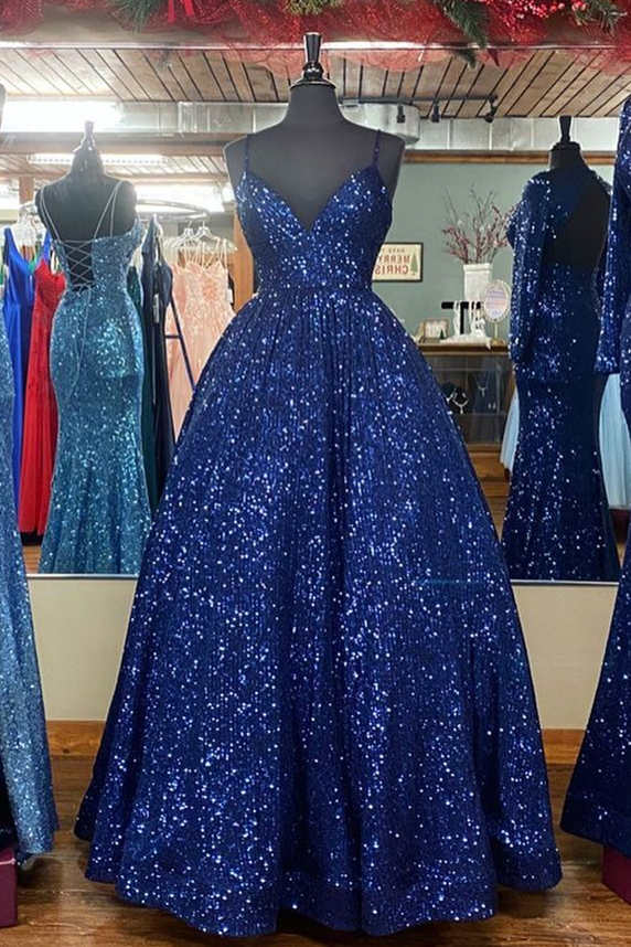 Stunning A-Line Long Plus Size Prom Dresses Sequins Formal Dress GP290