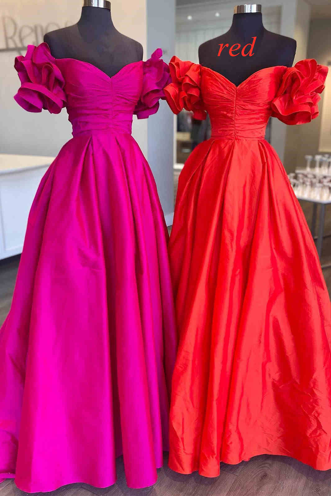 Vestido formal largo de satén fucsia con hombros descubiertos y corte A, vestidos de noche de satén amarillo