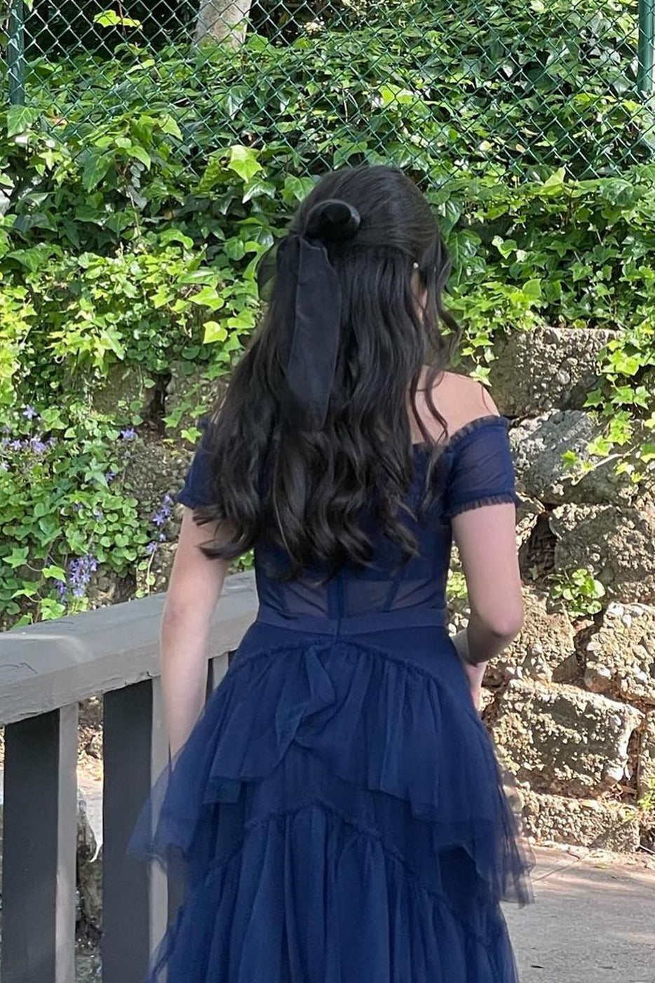 Off Shoulder Black Tiered Tulle Prom Dresses, Short Sleeves Corset Graduation Gown GP643