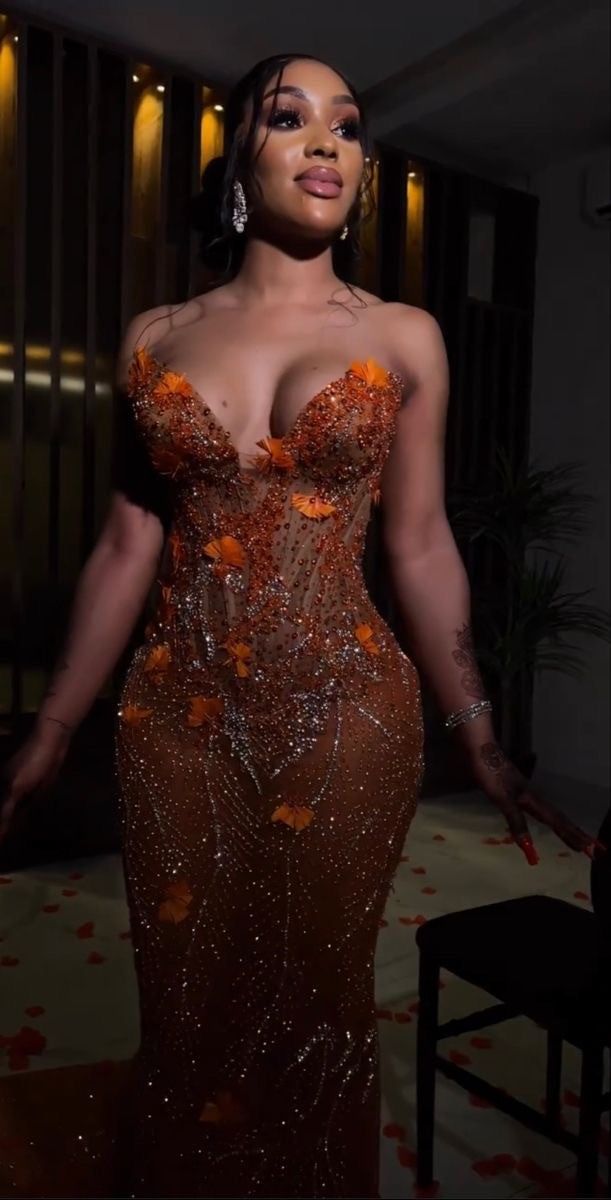 Sexy Mermaid Strapless Orange Sequin Beaded Applique Long Prom Dress,Evening Dress GG1847