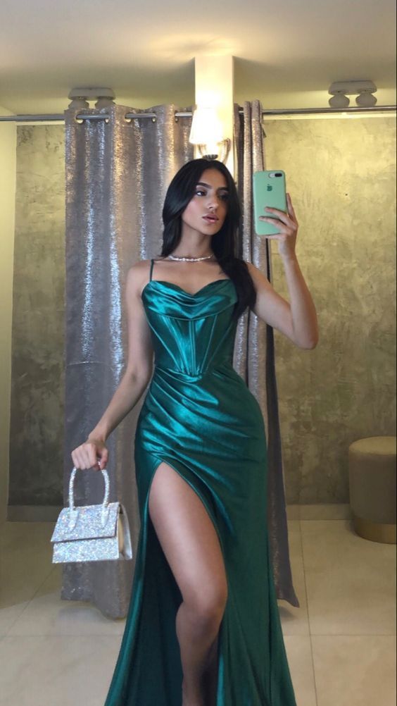 Classy Mermaid Halter Satin Slit Long Prom Dress,Party Dress,Evening Dress GG2196