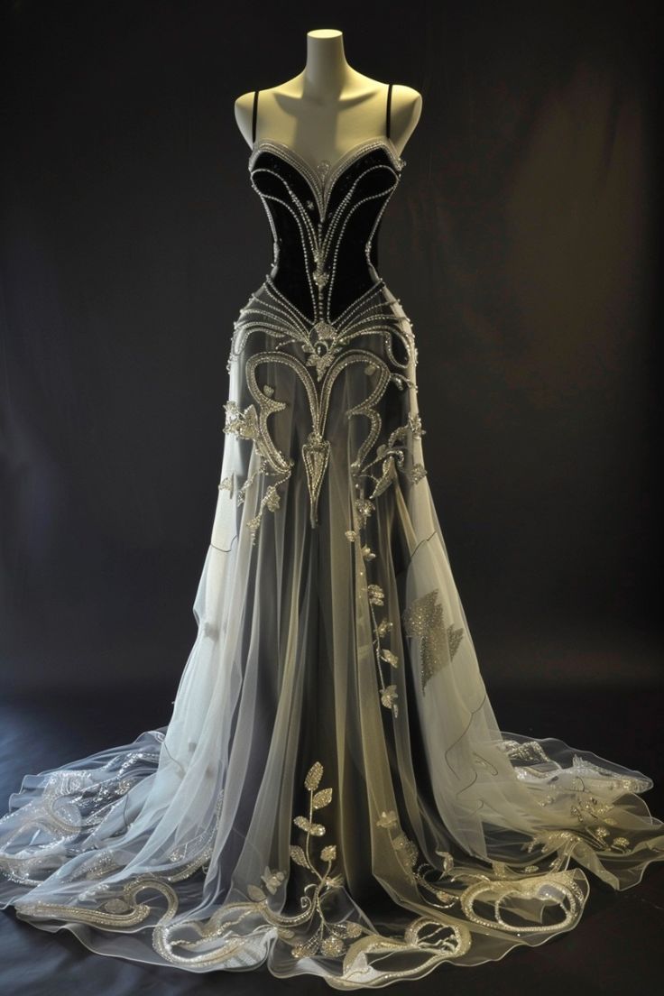 Impresionante vestido largo de fiesta, de noche, de tul con cuentas y tirantes finos, corte A, GG2429