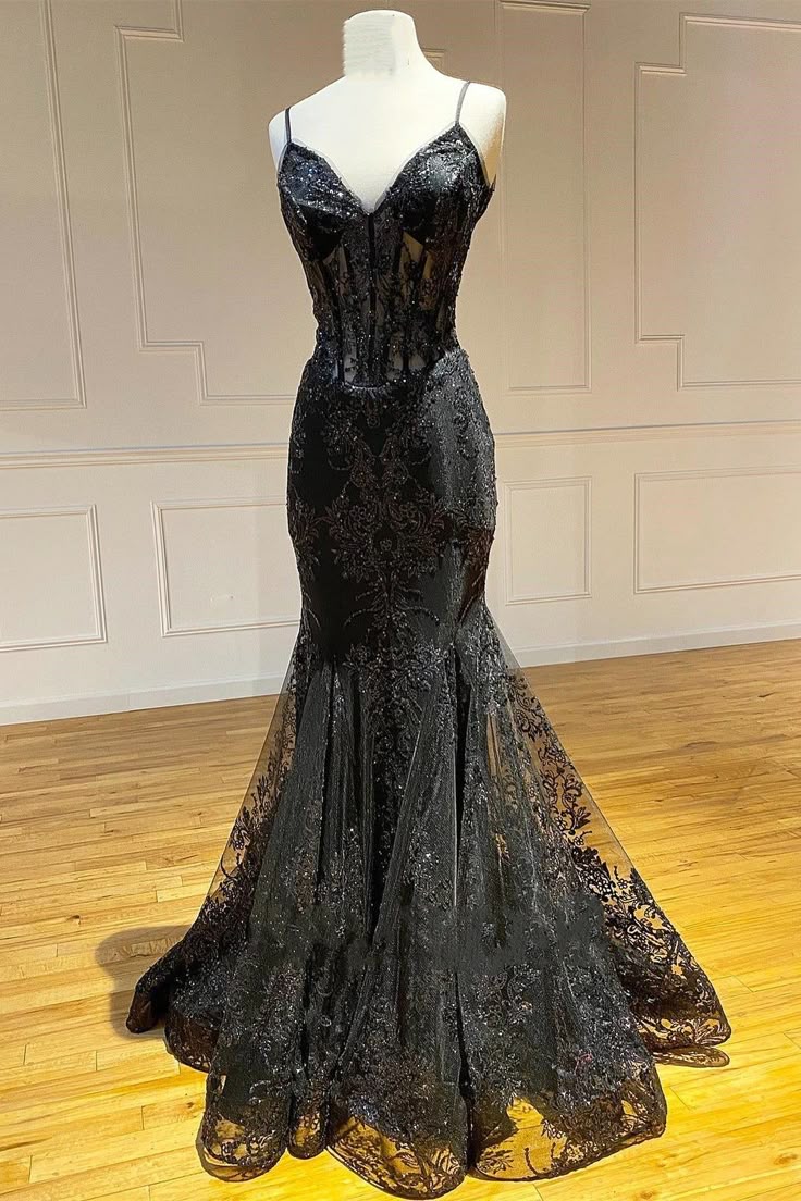 Impresionante vestido largo de fiesta, de noche y de tul con tirantes finos y corte sirena, GG2451