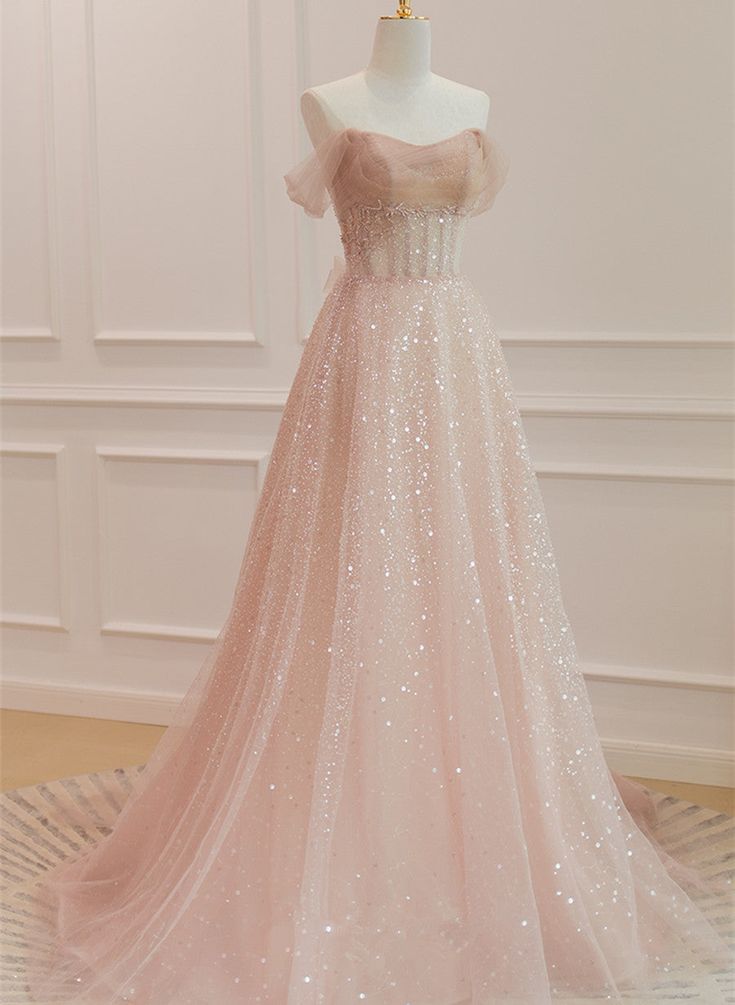 Vestido largo formal de tul con escote corazón y cuentas, corte en A, hombros descubiertos, GG255