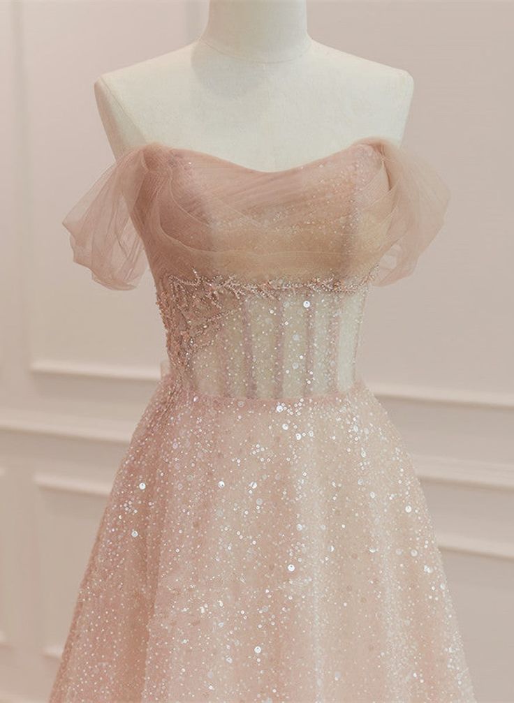 Vestido largo formal de tul con escote corazón y cuentas, corte en A, hombros descubiertos, GG255