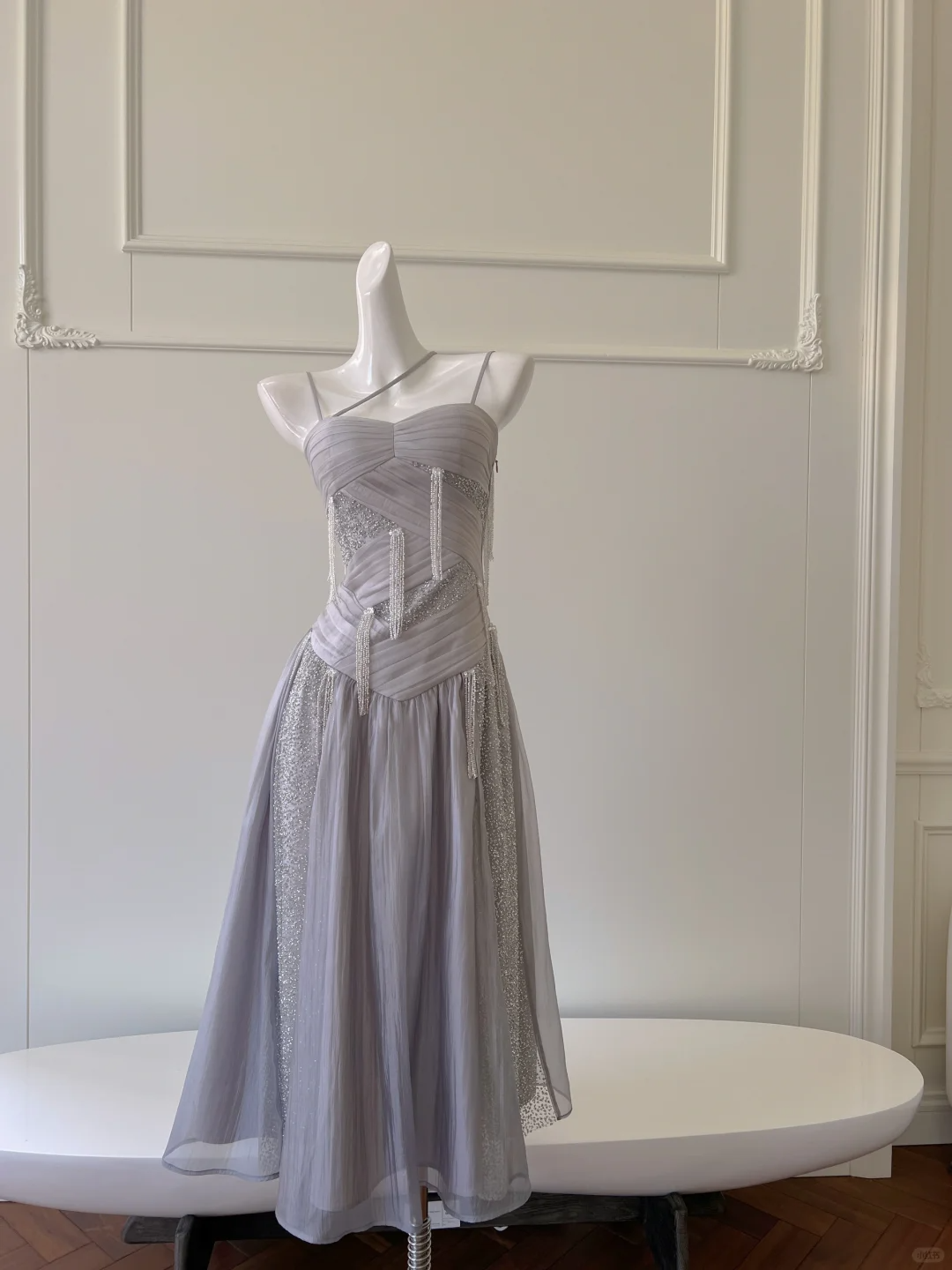 Vestido largo de fiesta, de gasa, con cuentas y tirantes finos, corte A, elegante, para graduación, noche, GG2579