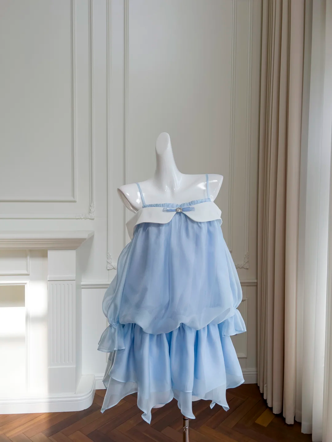 Vestido de fiesta corto de gasa con tirantes finos, corte A, mangas largas, para regreso a casa y cumpleaños GG2668