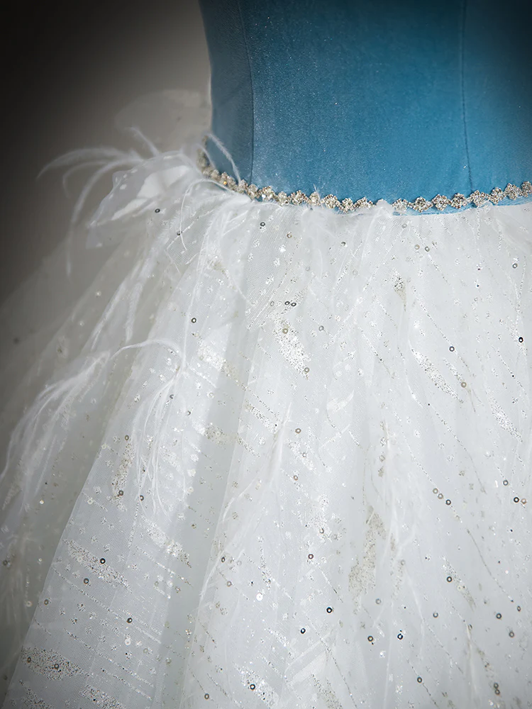 Elegante vestido de fiesta largo de tul con lentejuelas y hombros descubiertos, corte A, GG266