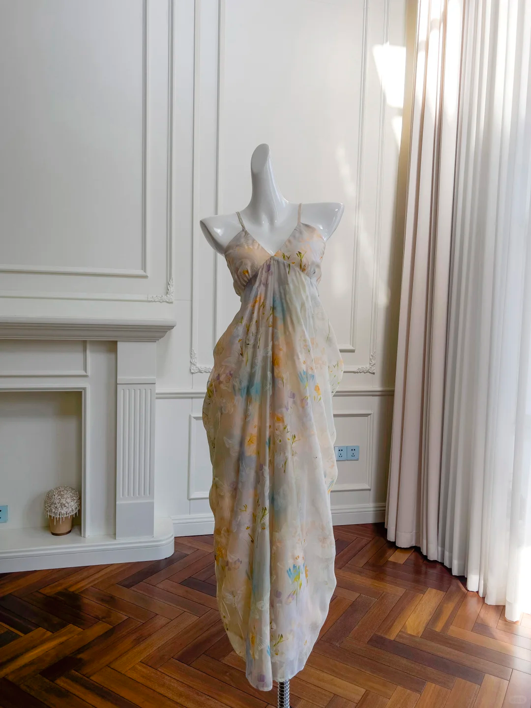 Vestido largo elegante de gasa con tirantes finos, corte A, estampado, para fiesta de graduación o de noche, GG2682