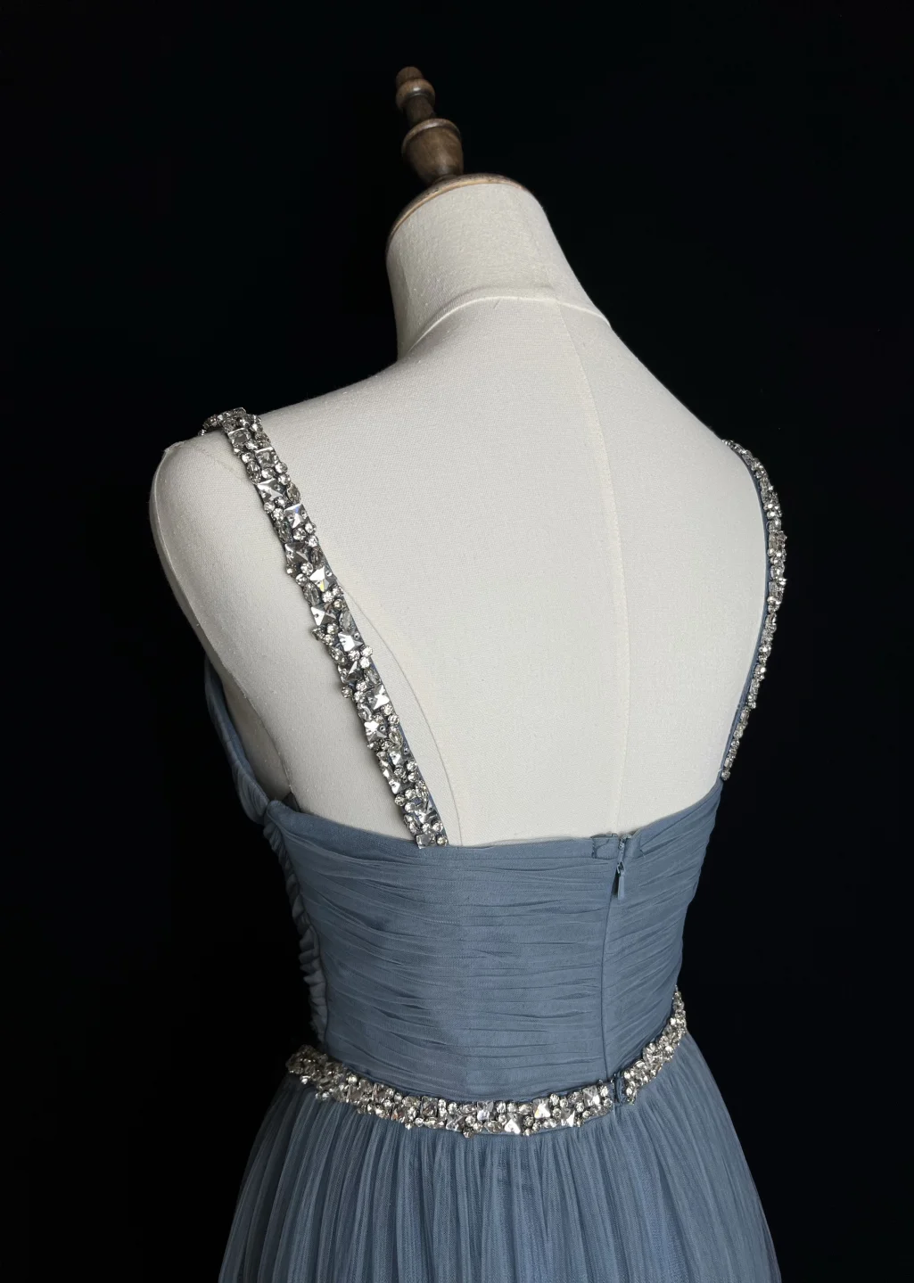 Elegante vestido de fiesta largo de tul azul grisáceo con tirantes finos en forma de A, vestido de noche GG2730