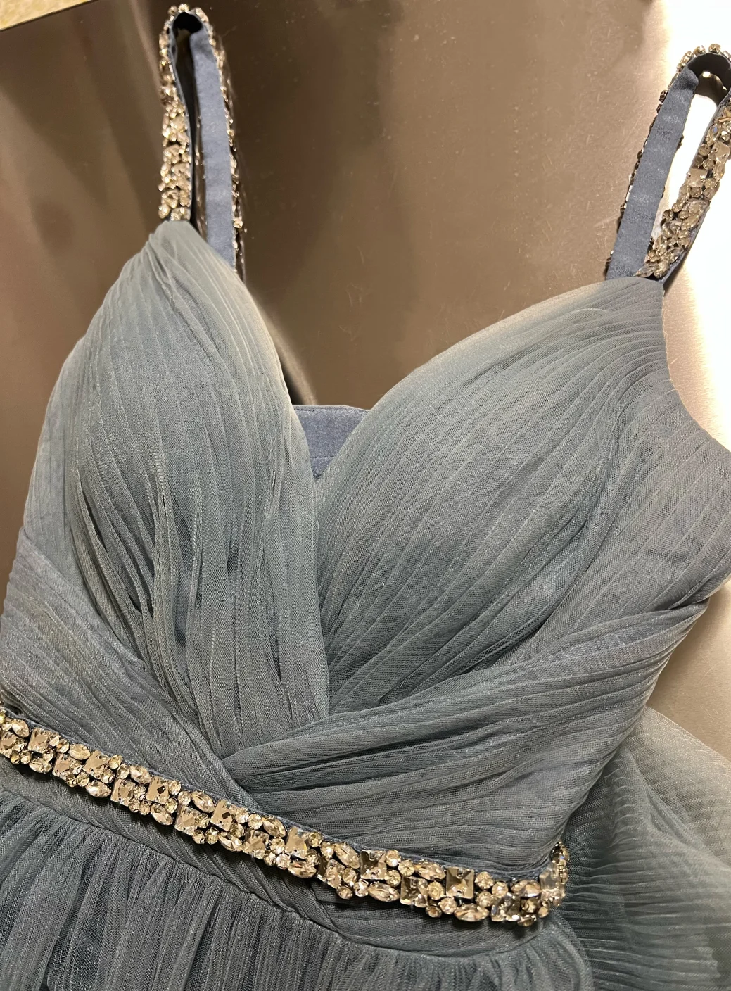 Elegante vestido de fiesta largo de tul azul grisáceo con tirantes finos en forma de A, vestido de noche GG2730