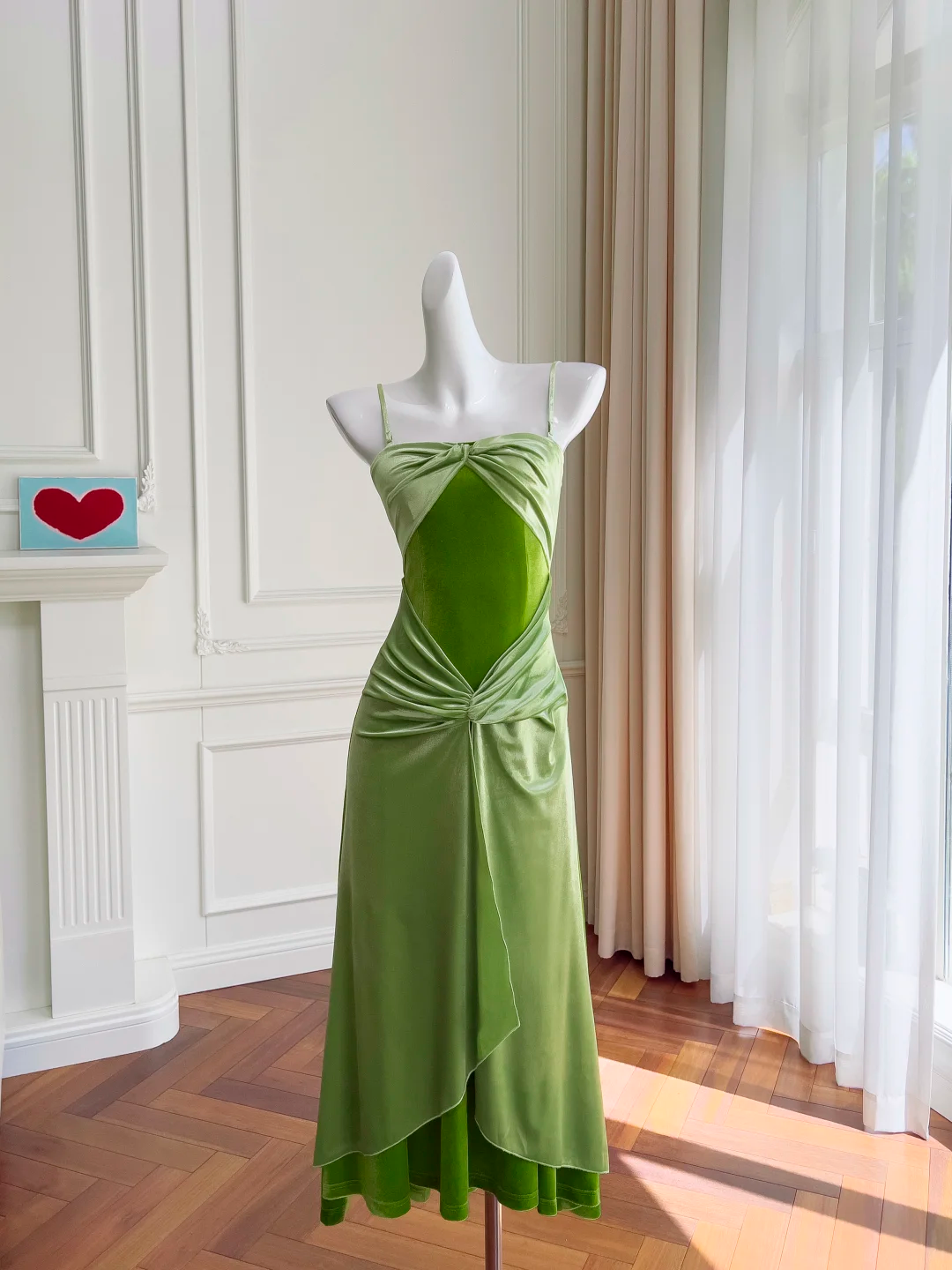 Elegante vestido largo de fiesta de terciopelo verde con tirantes finos y corte sirena, vestido de noche GG2745