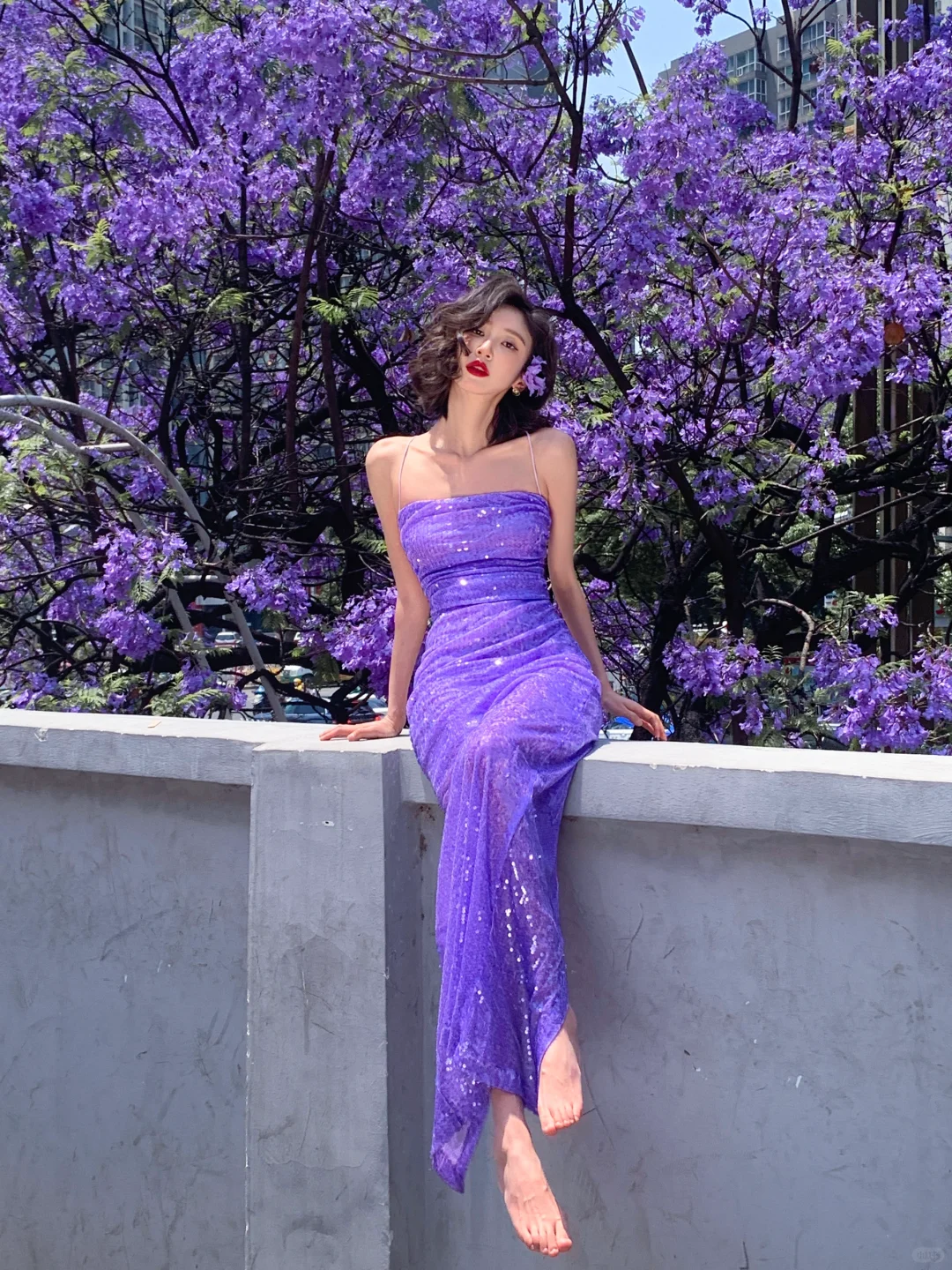 Vestido largo de sirena con tirantes finos y lentejuelas moradas, para fiesta de graduación o de noche, GG2757