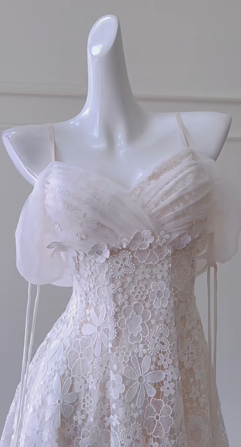 Vestido corto de fiesta con tirantes finos, corte A, tul y encaje, ideal para el regreso a casa y cumpleaños GG2782