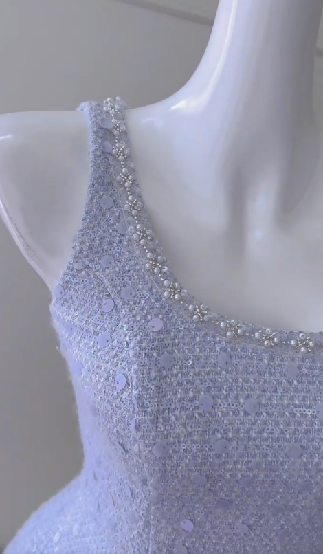 Vestido de fiesta corto con lentejuelas y satén lavanda, corte A, corte cuadrado, para regreso a casa y cumpleaños, GG2797