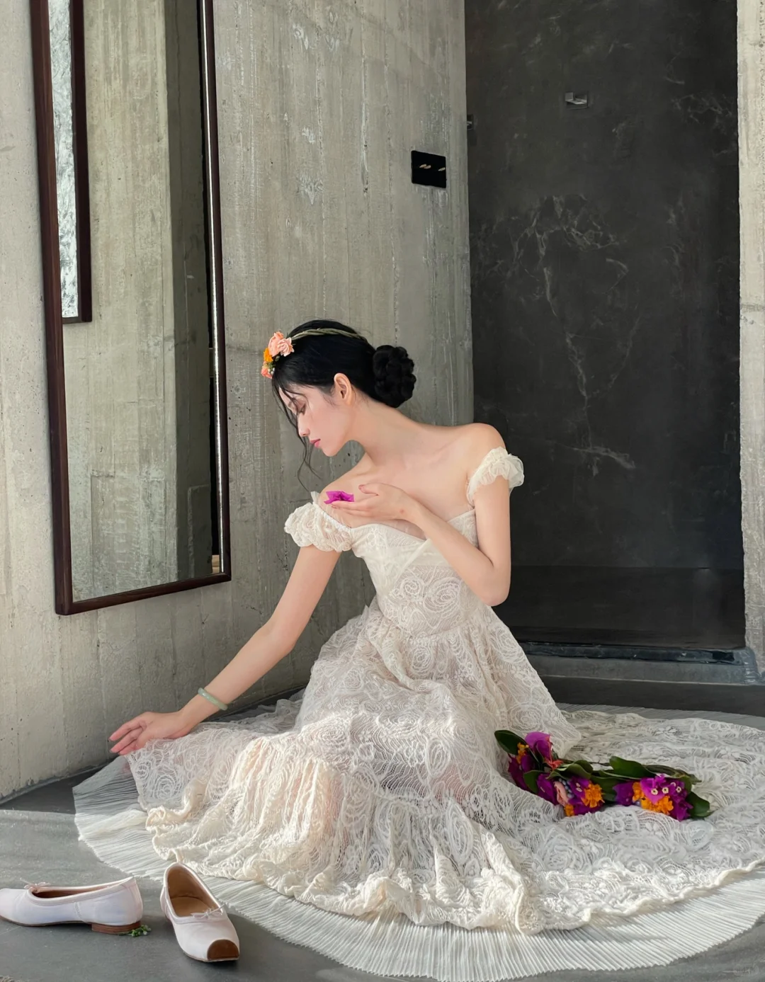 Vestido largo de encaje con hombros descubiertos y corte en A, elegante, para fiesta de graduación o de noche, GG2856