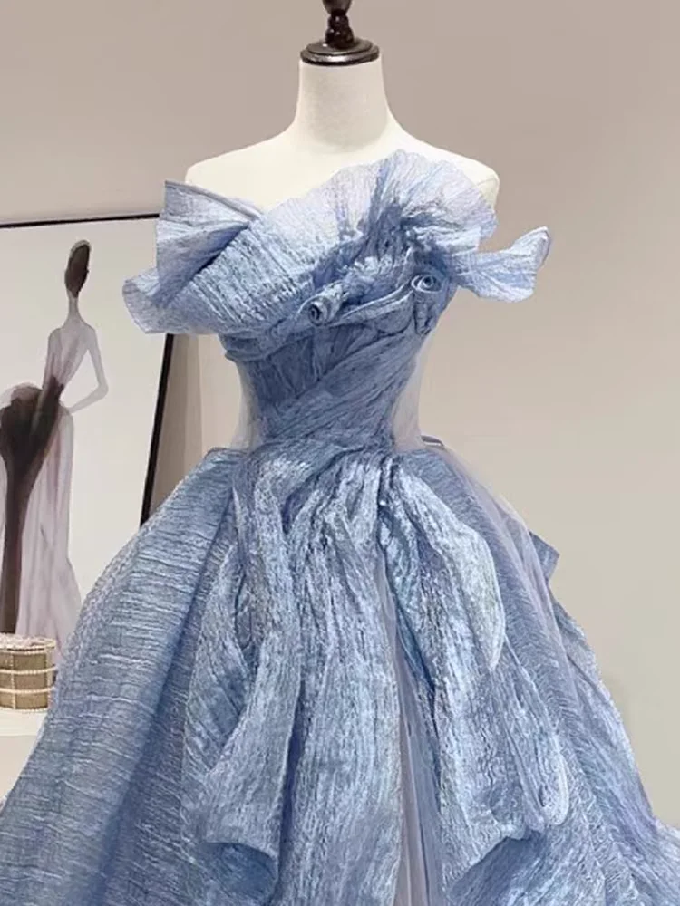 Vestido de fiesta largo de tul sin tirantes, corte A, único, para graduación, noche, GG2859