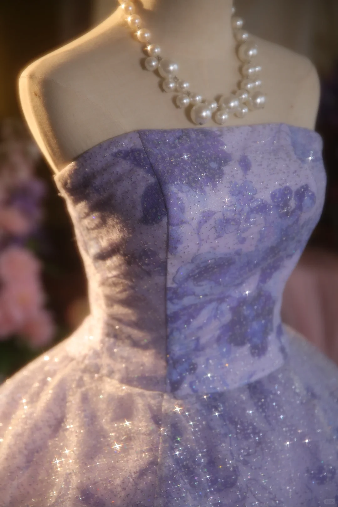 Precioso vestido de fiesta largo de tul satinado lila sin tirantes, vestido de fiesta, vestido de noche GG2865