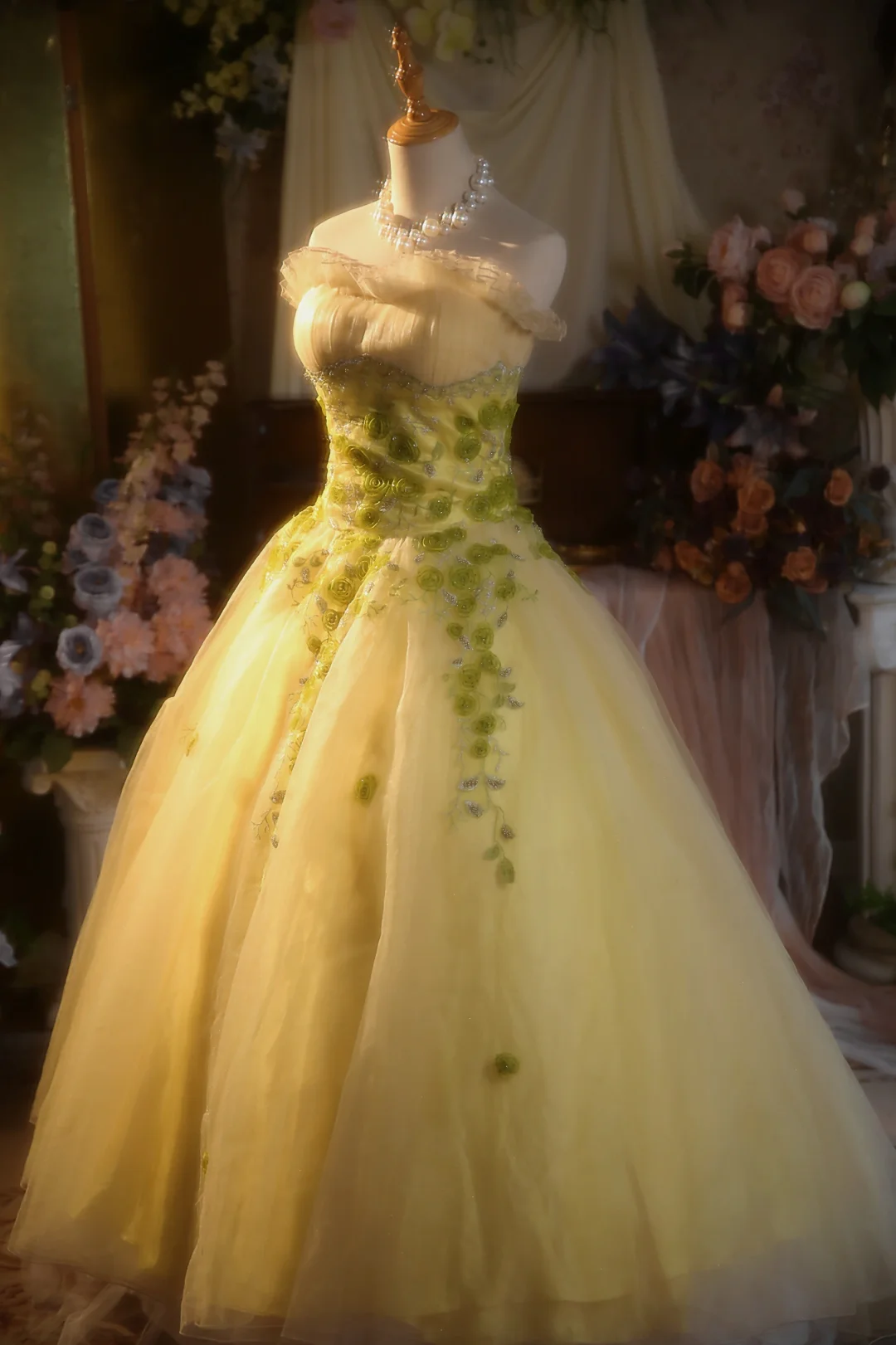 Vestido de fiesta amarillo vintage sin tirantes con apliques de tul, largo, para graduación, noche, GG2866