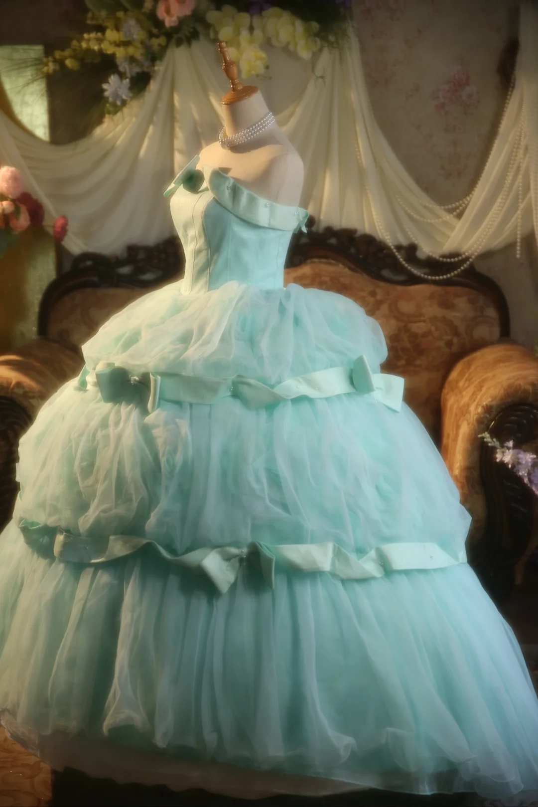 Impresionante vestido de fiesta sin tirantes en tul azul Tiffany, vestido de fiesta, vestido de noche GG2868