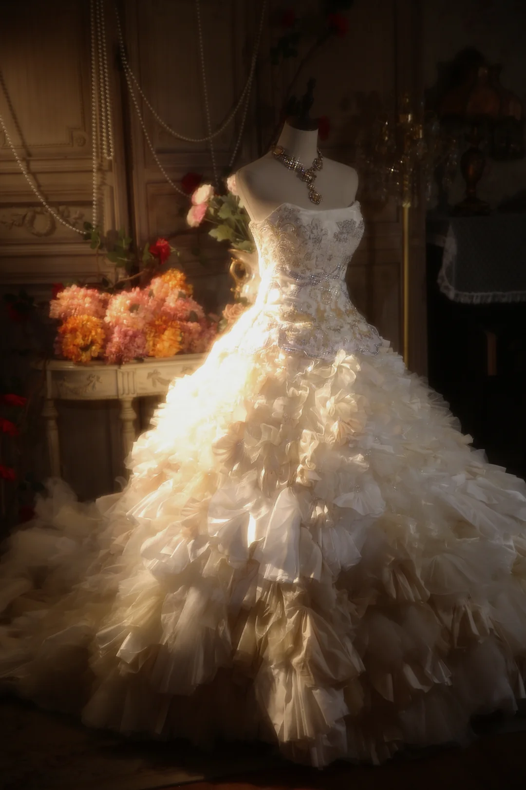 Vestido de fiesta vintage de satén, sin tirantes, de gasa y cuentas, largo, para graduación, noche, GG2872