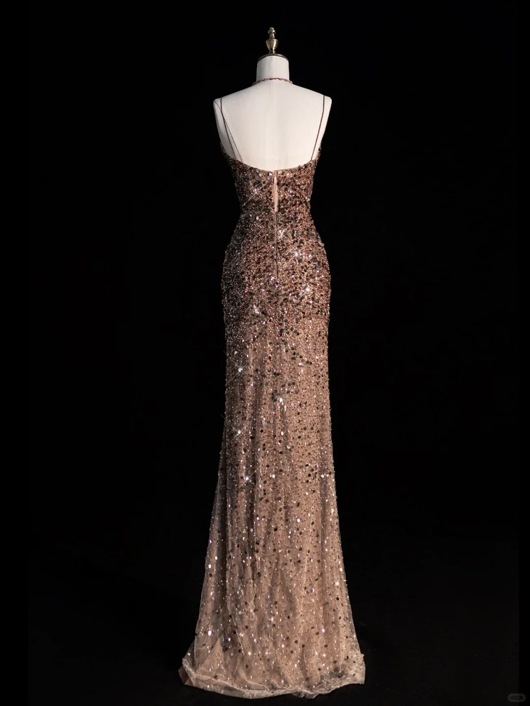 Vestido largo de fiesta, de satén, con lentejuelas y tirantes finos, estilo sirena y purpurina, GG2888