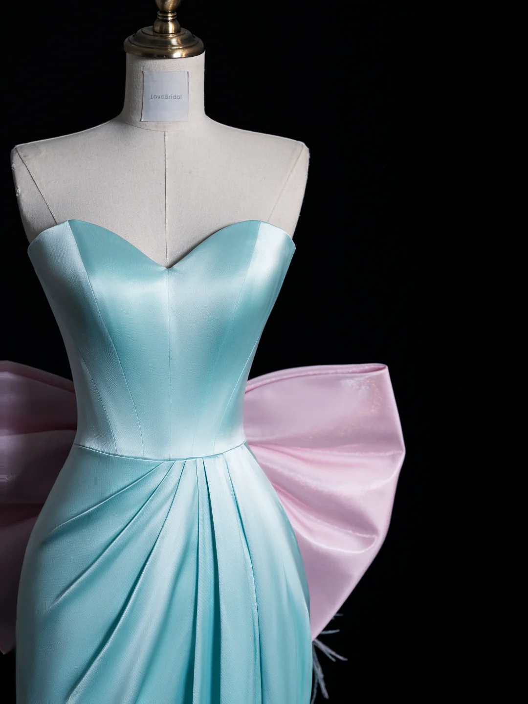 Vestido largo de fiesta, de noche y de graduación, de satén azul claro, sin tirantes y con lazo, estilo sirena, GG2896
