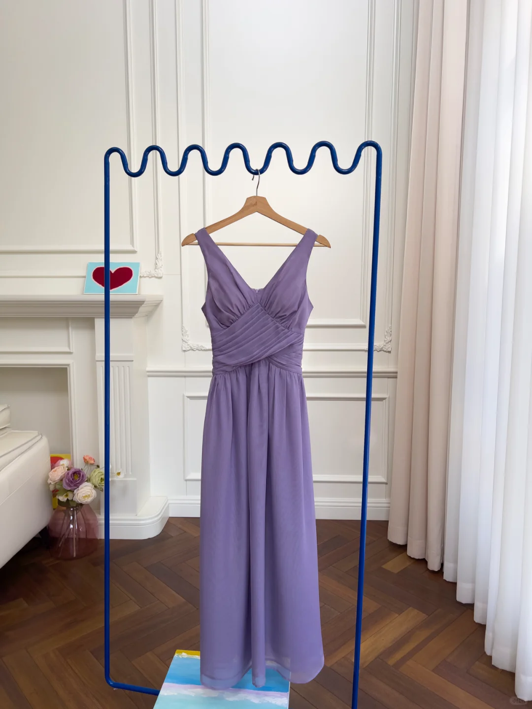Vestido largo de gasa morado con escote en V y corte en A, elegante vestido de fiesta o de noche GG2901