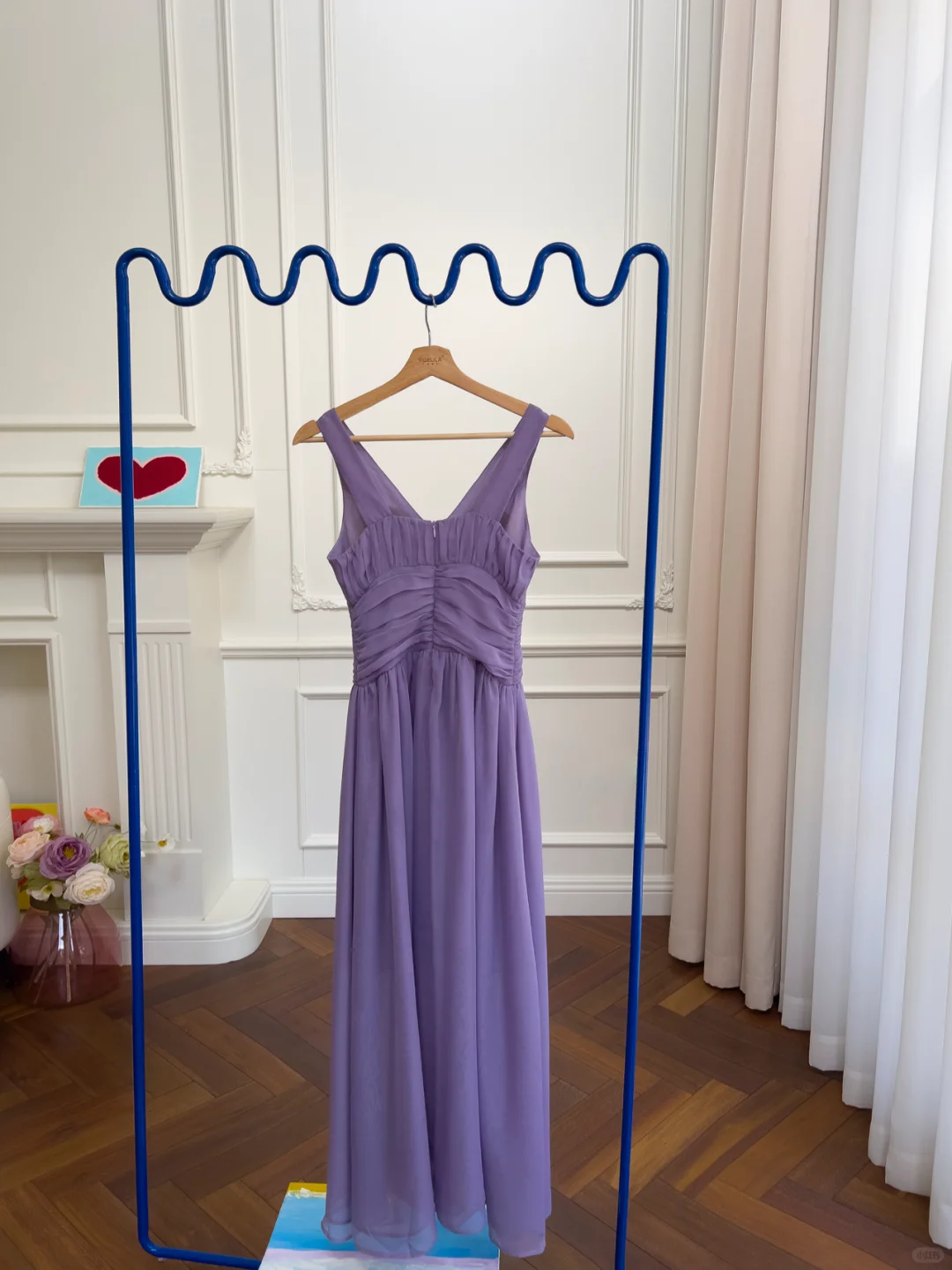 Vestido largo de gasa morado con escote en V y corte en A, elegante vestido de fiesta o de noche GG2901