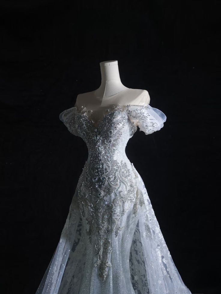 Vestido de novia largo de sirena con hombros descubiertos, tul, lentejuelas y cuentas, estilo atemporal GG2979