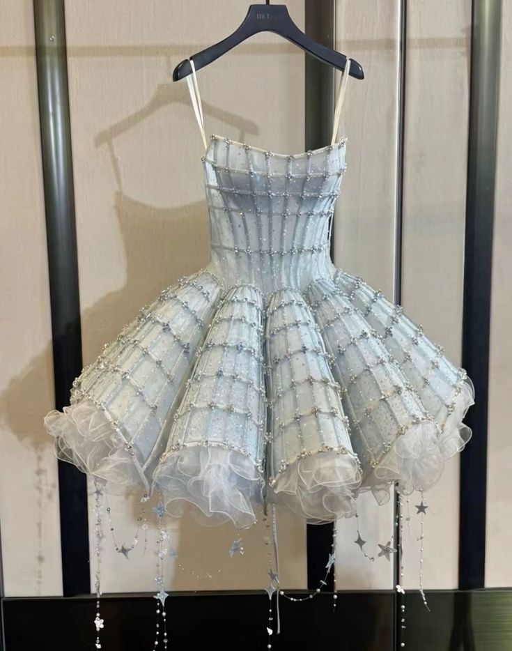 Princess Ball Gown Spaghetti Straps Satin Tulle Beaded Short Prom Dress,Homecoming Dress,Birthday Dress GG3087