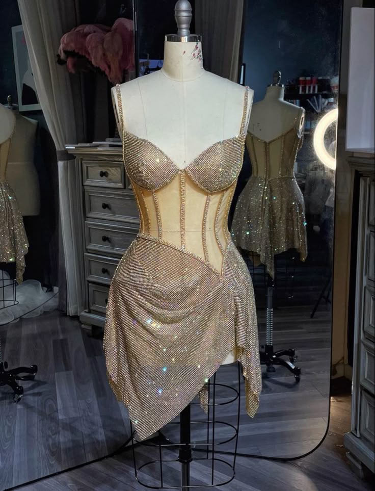 Vestido de fiesta corto de tul con lentejuelas y tirantes finos de sirena dorada, vestido de regreso a casa y vestido de cumpleaños GG3332