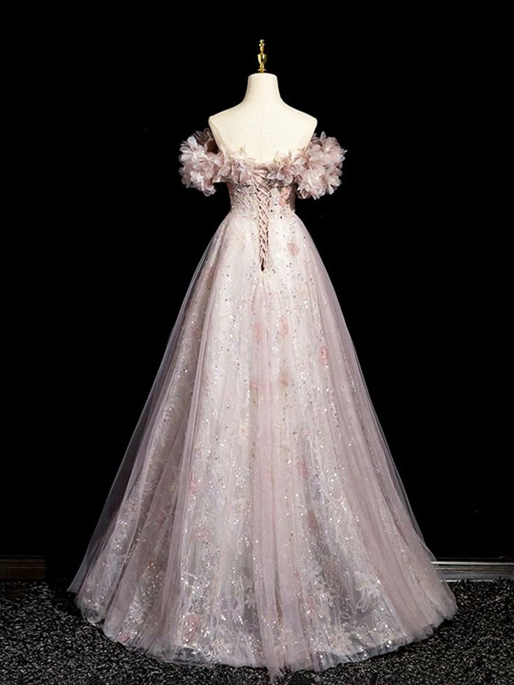 Exquisito vestido de fiesta largo de tul con lentejuelas y hombros descubiertos, vestido de noche GG334