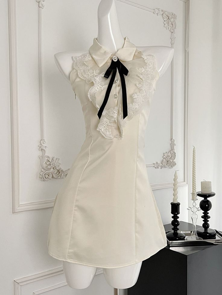 Princess A Line Halter Satin Lace Short Prom Dress,Homecoming Dress,Birthday Dress GG3372