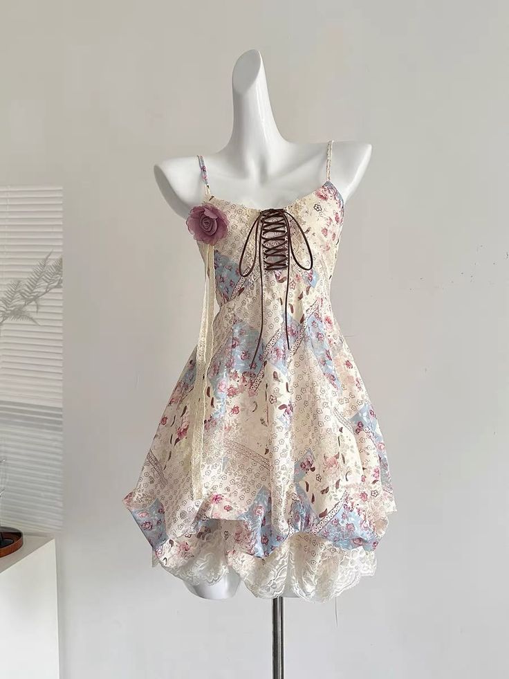 Vestido corto de fiesta de gasa con tirantes finos, estampado de encaje, corte A, para regreso a casa y cumpleaños, GG3390