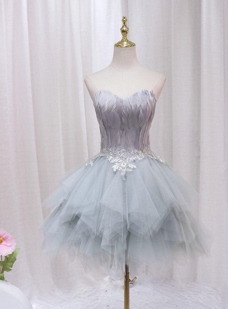 Vestido de fiesta corto de tul con encaje y corte en A, sin tirantes, para regreso a casa y cumpleaños GG3412