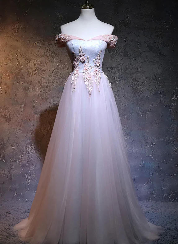 Hermoso vestido de fiesta largo con apliques y hombros descubiertos, vestido de noche GG384