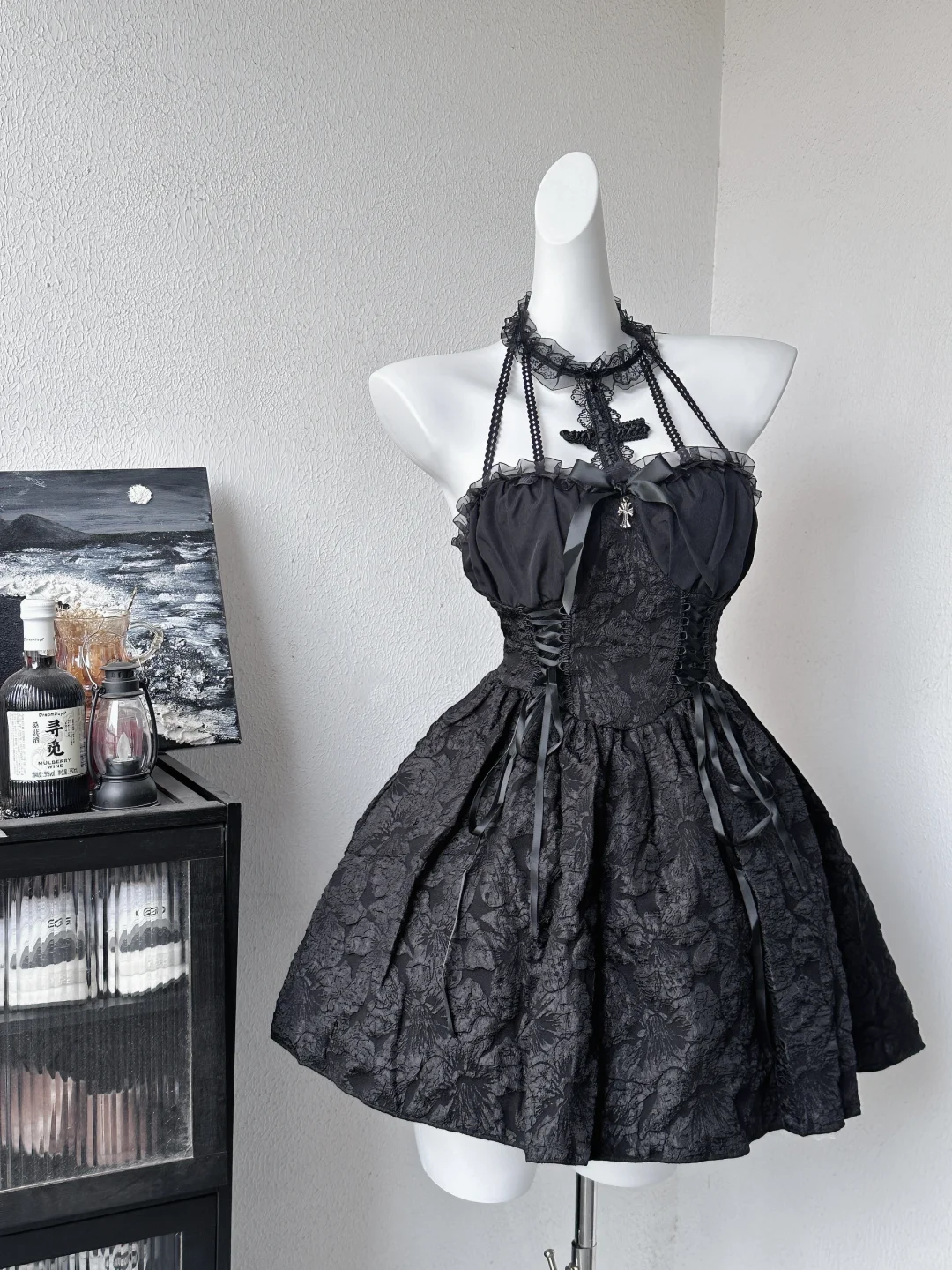 Vestido de princesa con cuello halter y satén negro, corto para fiesta de bienvenida, para cumpleaños número 18, GG3871