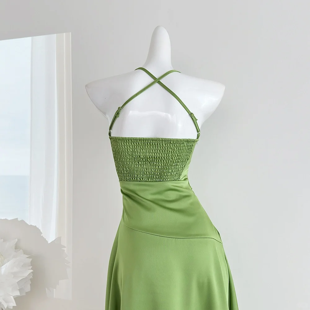 Vestido de fiesta largo de satén con escote halter y corte sirena, sencillo, con abertura, para graduación, noche, GG3873
