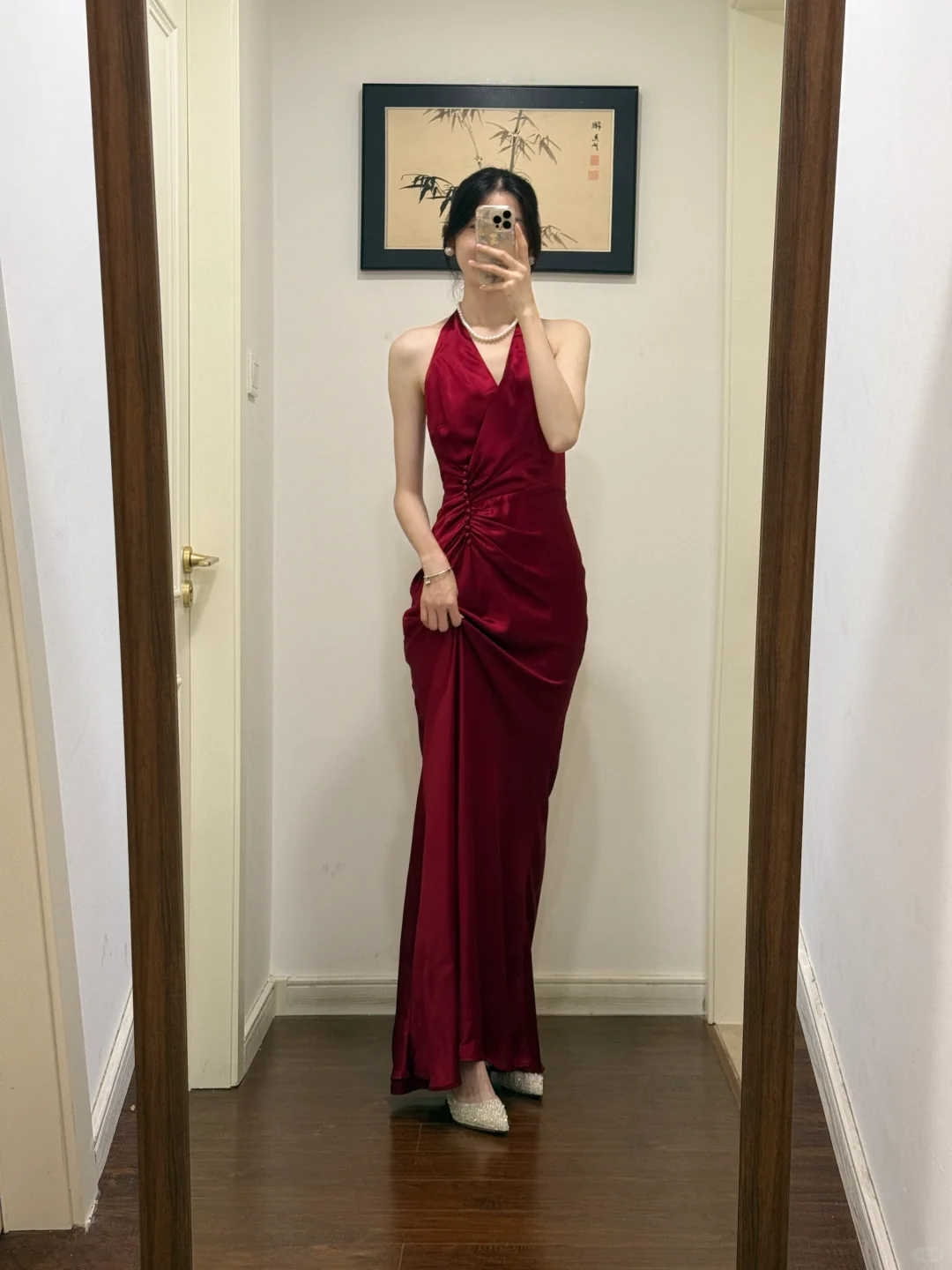 Vestido de fiesta largo plisado de satén con escote en V y corte sirena burdeos, vestido de fiesta, vestido de noche GG3874