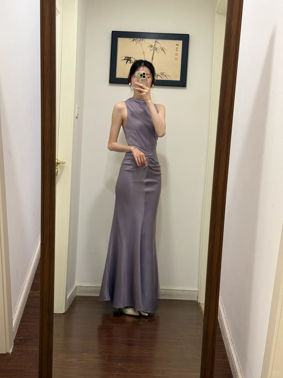 Elegante vestido de fiesta largo de satén morado polvoriento con escote halter y corte sirena, vestido de fiesta y vestido de noche GG3875