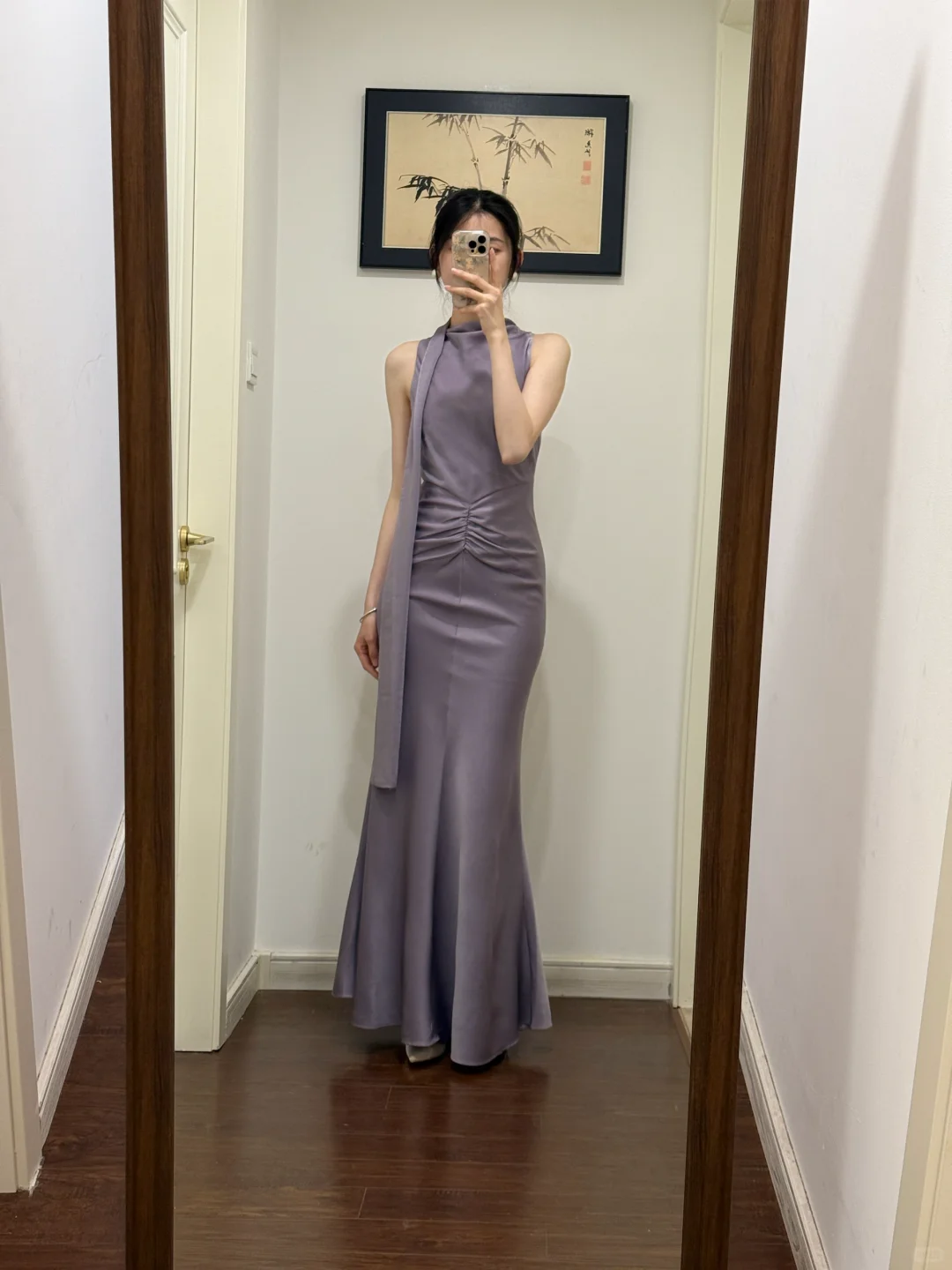Elegante vestido de fiesta largo de satén morado polvoriento con escote halter y corte sirena, vestido de fiesta y vestido de noche GG3875