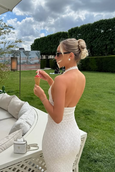Impresionante vestido de fiesta largo de satén con encaje y escote halter de sirena, vestido de noche GG3880