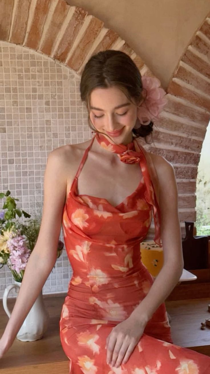 Stunning Mermaid Halter Chiffon Printed Long Prom Dress,Party Dress,Formal Evening Dress GG4089